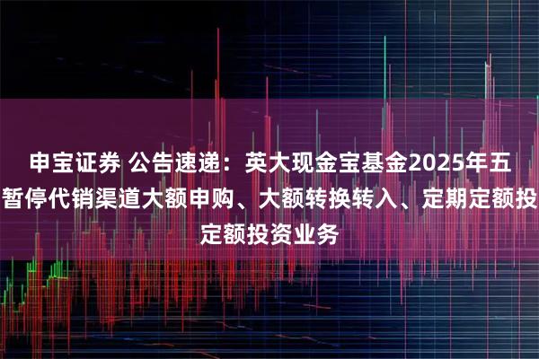 申宝证券 公告速递：英大现金宝基金2025年五一节前暂停代销渠道大额申购、大额转换转入、定期定额投资业务