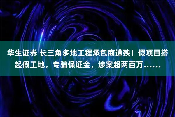 华生证券 长三角多地工程承包商遭殃！假项目搭起假工地，专骗保证金，涉案超两百万……